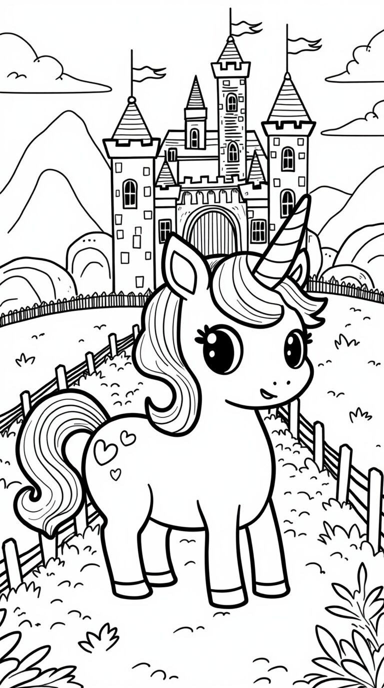 Einhorn Ausmalbild Schloss stehen