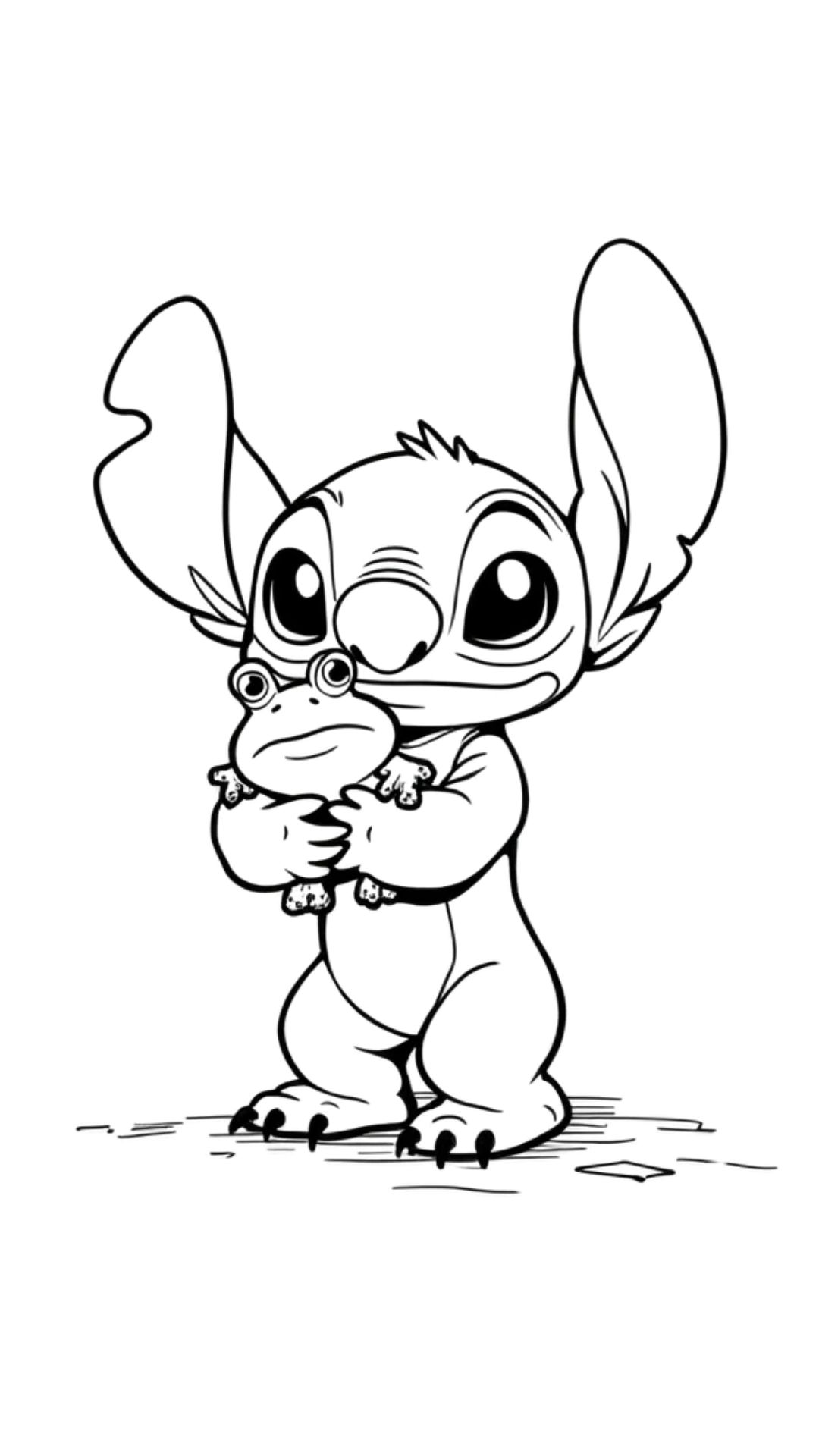 Stitch Ausmalbilder mit einem Frosch