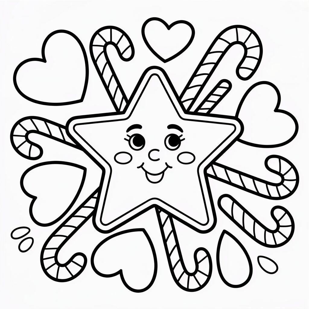 Weihnachtsstern mit Süßigkeiten und Herzen Malvorlage