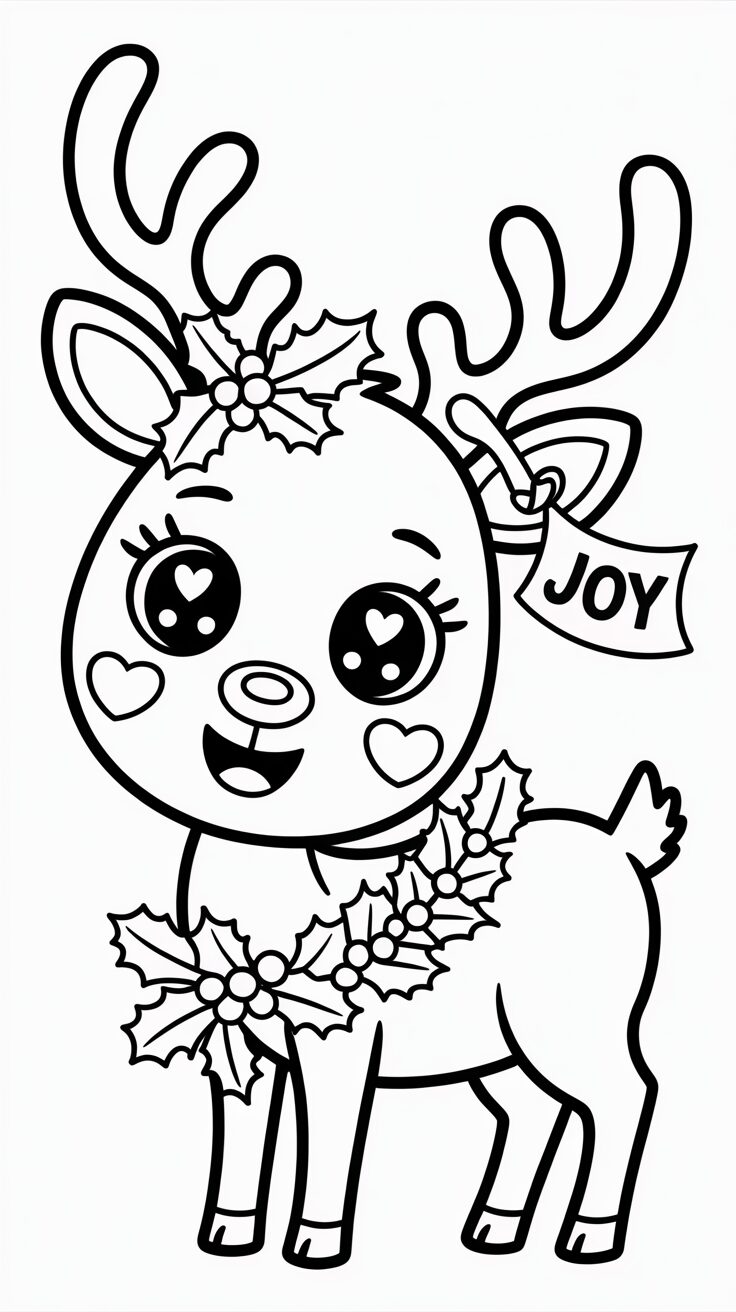 Rentier mit „Joy“ Weihnachten Malvorlage kostenlos