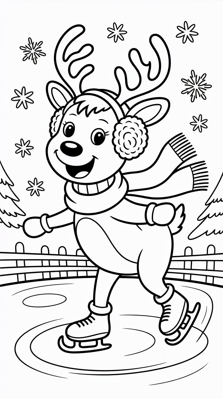 Schlittschuh laufendes Rentier Malvorlage kostenlos