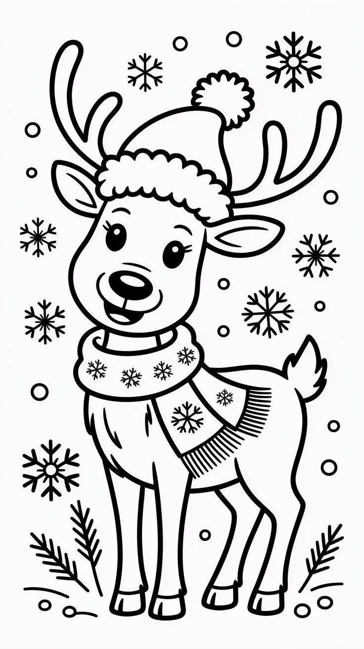 Einfaches Rentier mit Schnee Malvorlage