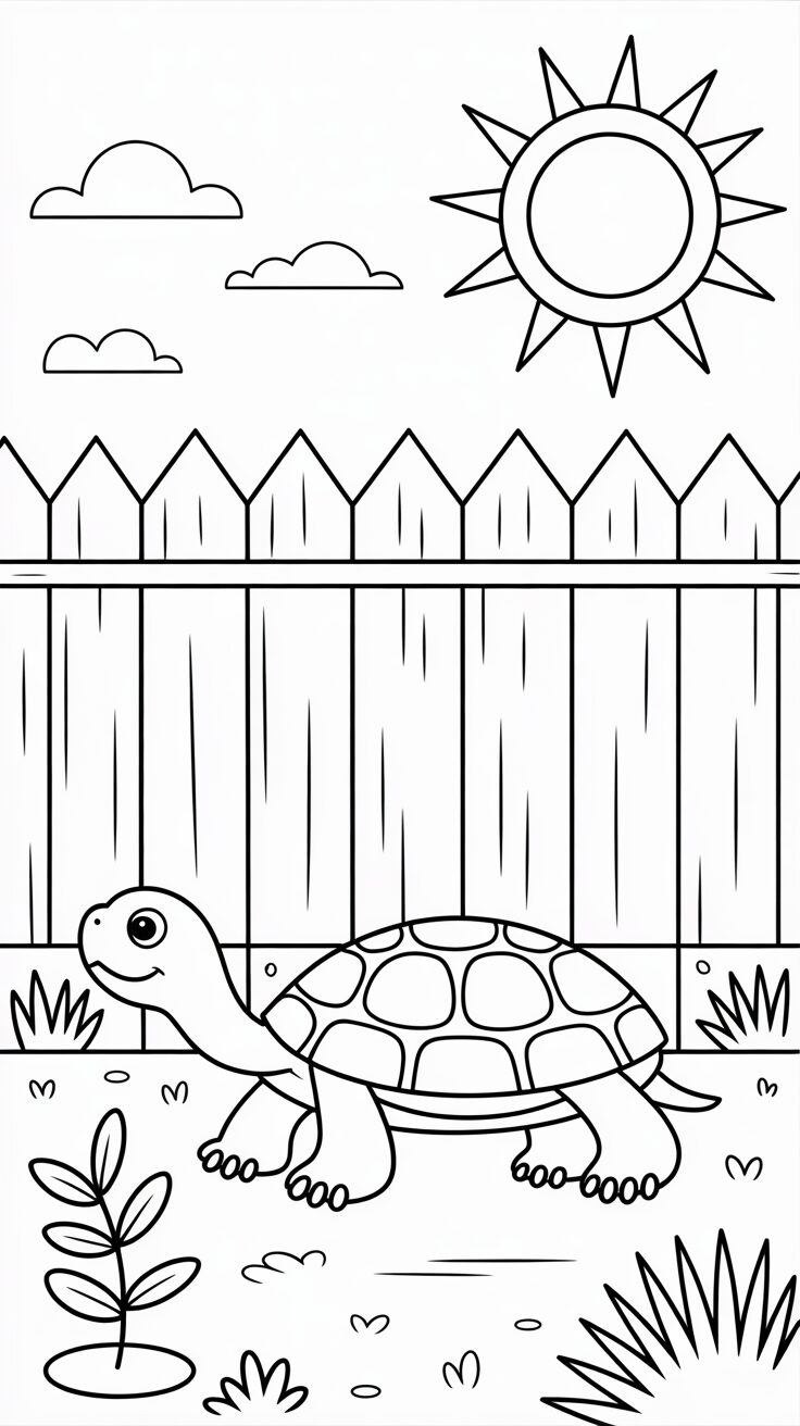 Ausmalbild Schildkröte im Garten gratis Download