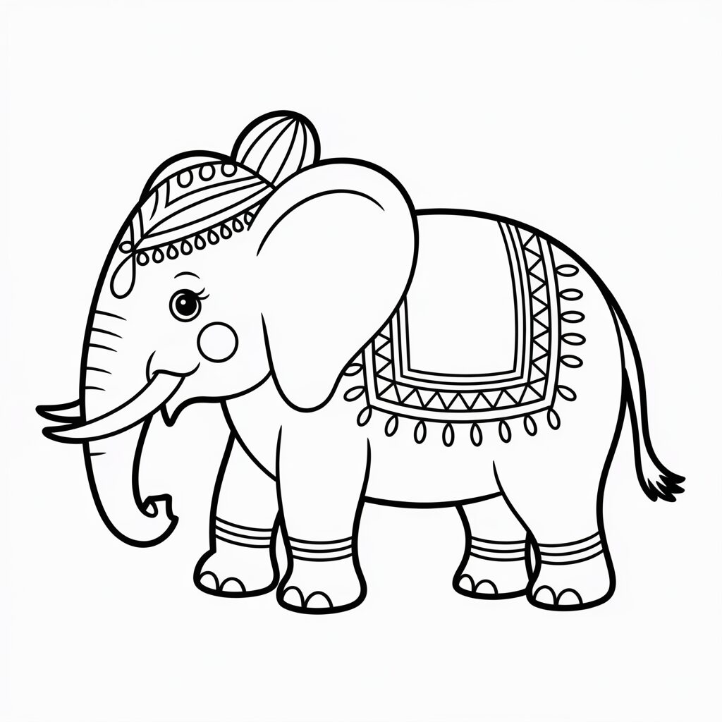 Dekorativer Elefant zum Ausmalen – PDF zum Download