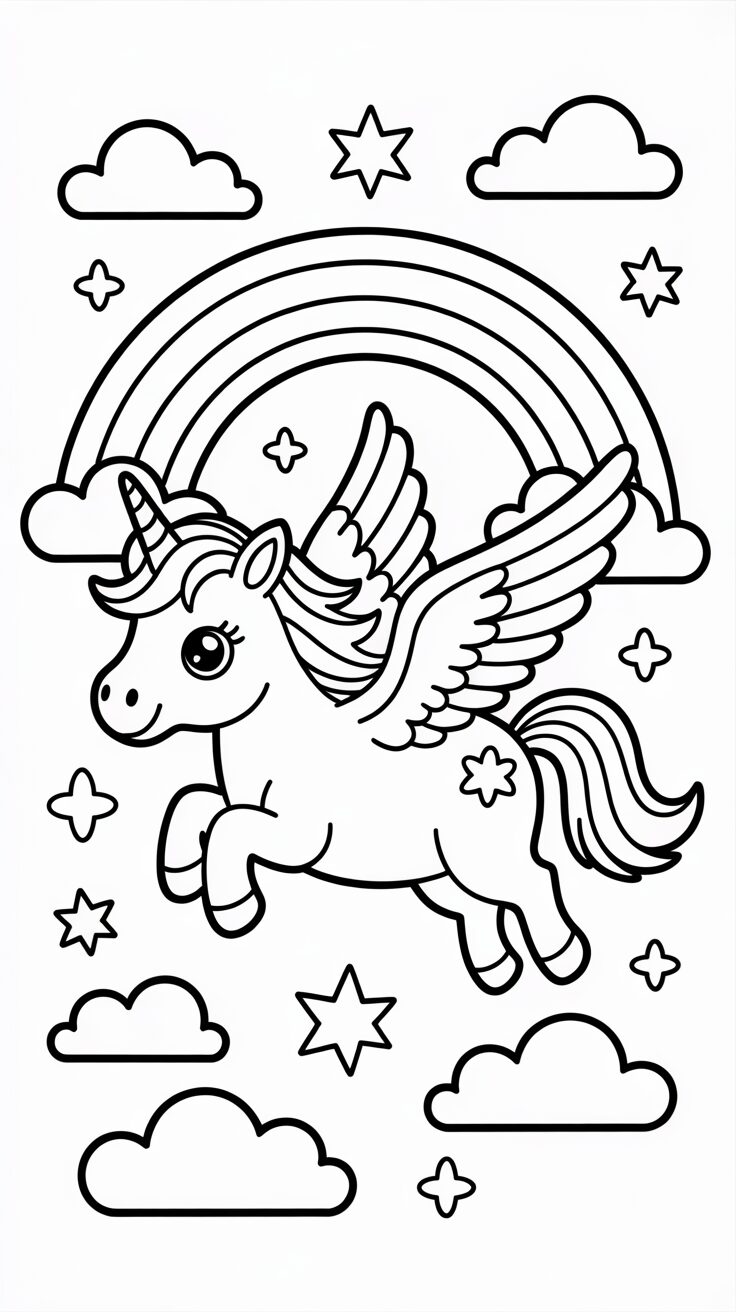Einhörner in het Regenboogland kleurplaat als gratis download