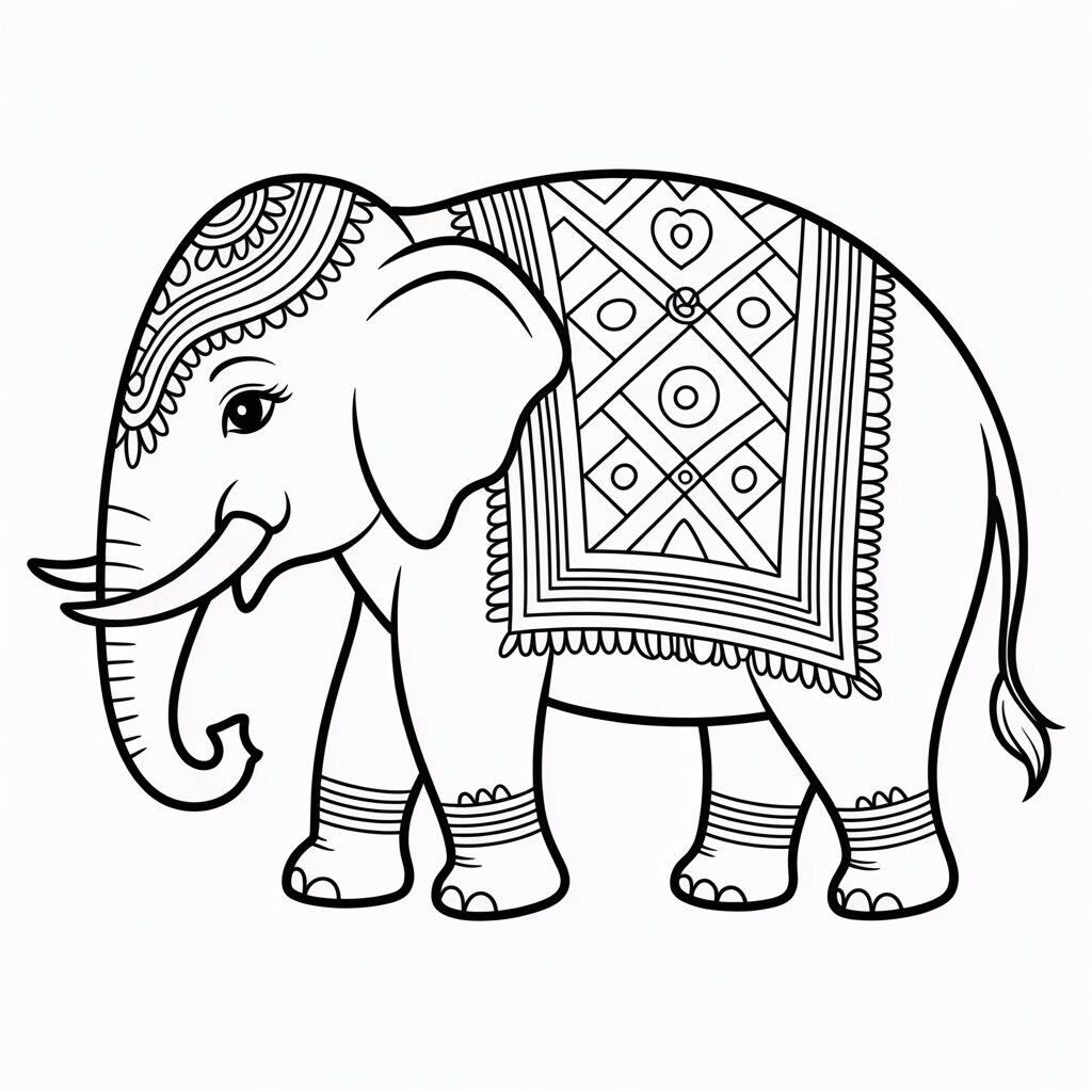 Elefant mit Ornamenten – Ausmalbilder für Kinder