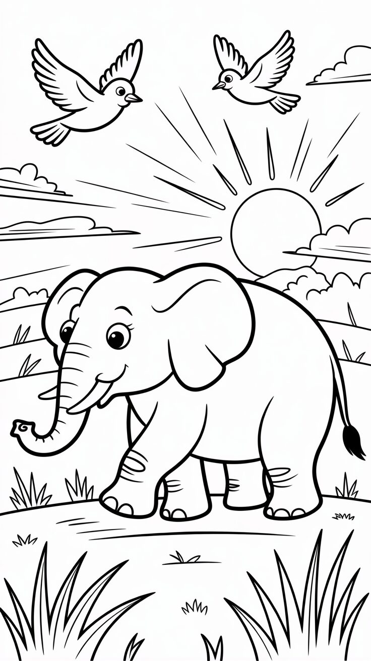 Elefanten in der Savanne Ausmalbilder PDF