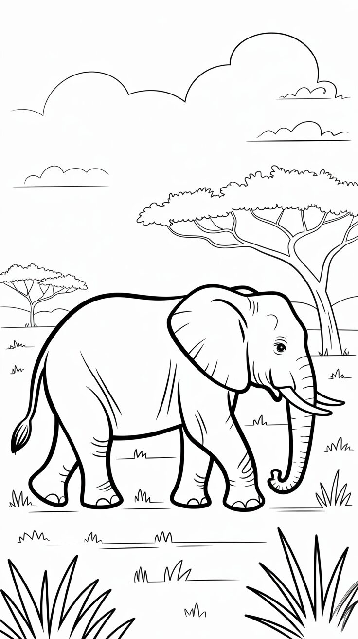 Elefanten in der Savanne – einfache Prints für Kinder