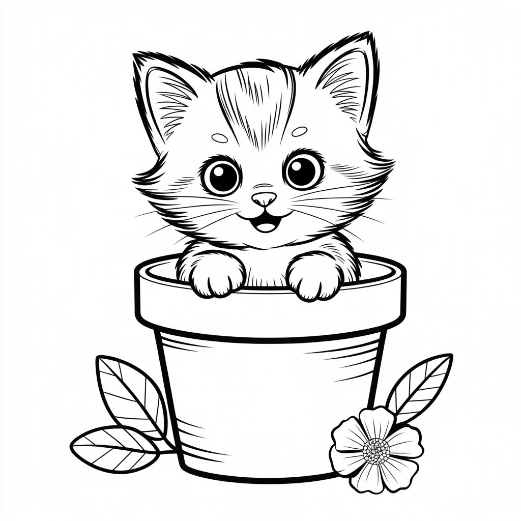 Kätzchen im Blumentopf Ausmalbilder zum Download