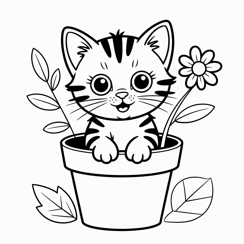 Kätzchen im Blumentopf gratis drucken