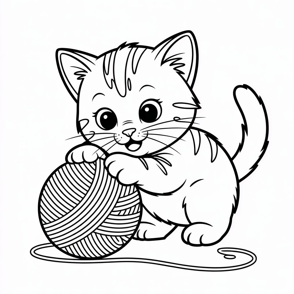 Kätzchen mit Wollknäuel zum Ausdrucken