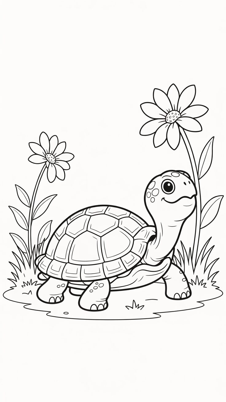 Landschildkröte im Garten Ausmalbilder zum Drucken