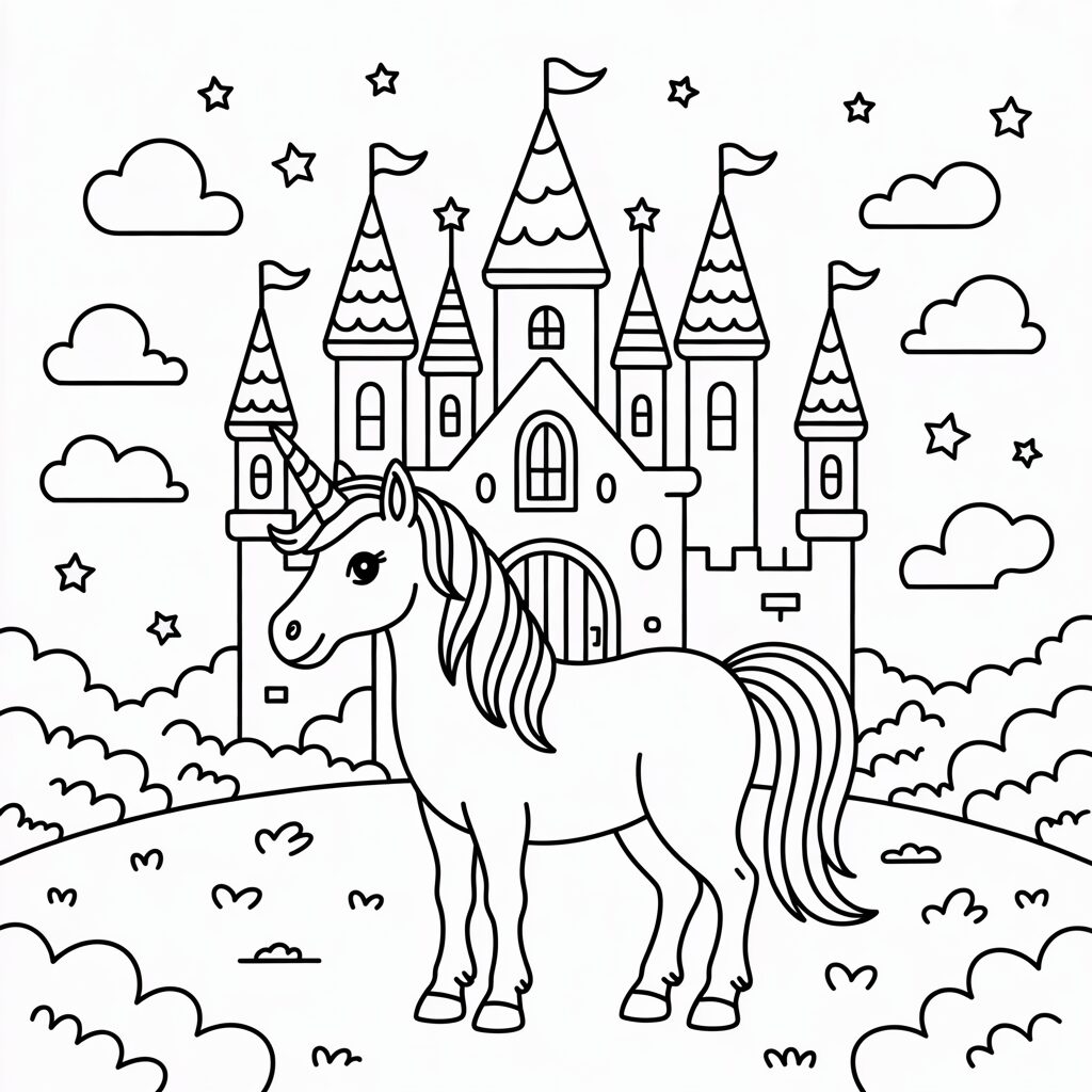 Magische Einhorn-Szenen als gratis kleurplaten om te printen