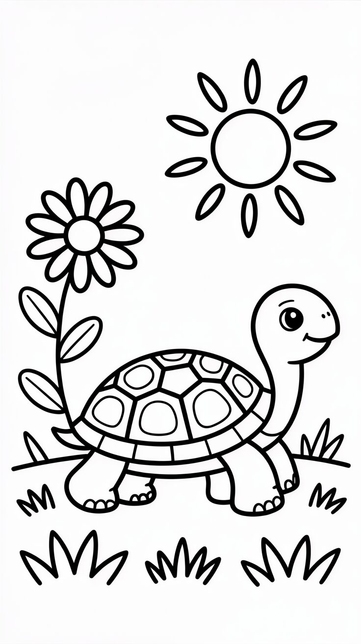 Schildkröte im Garten – einfache Malvorlage Print