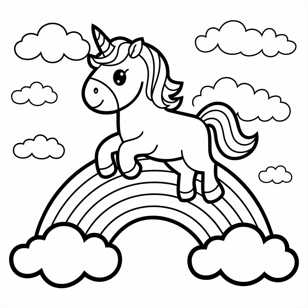 ausmalbild einhorn auf regenbogen