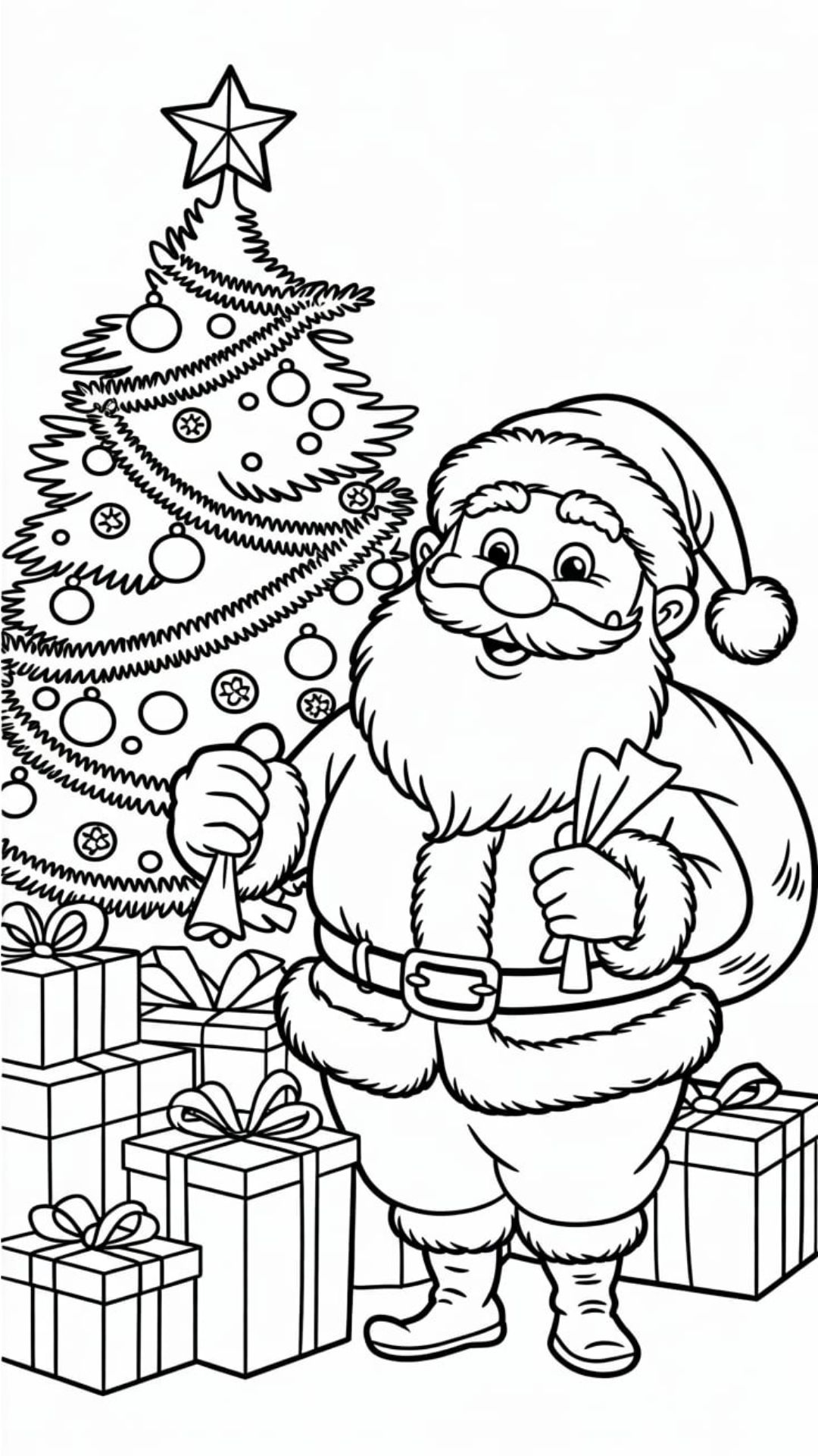 ausmalbild weihnachtsbaum mit weihnachtsmann