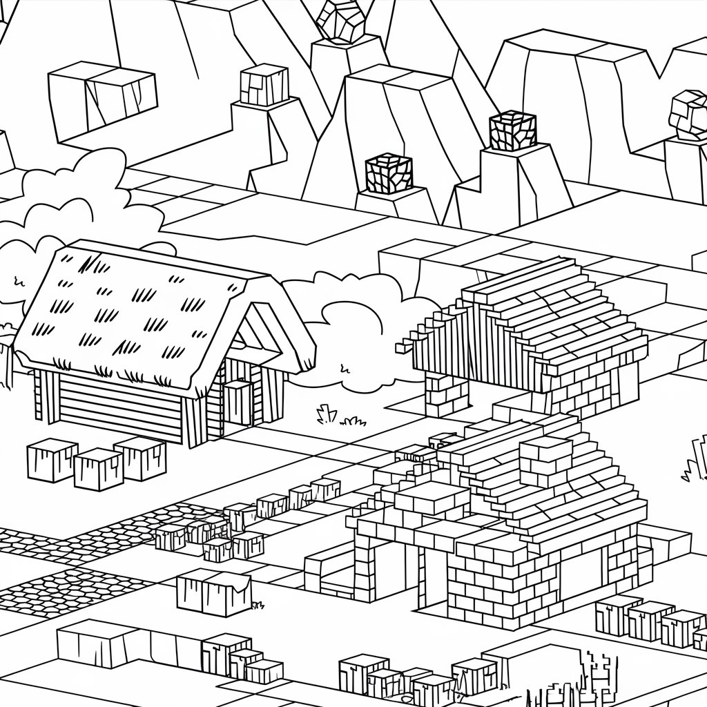 minecraft ausmalbilder dorf