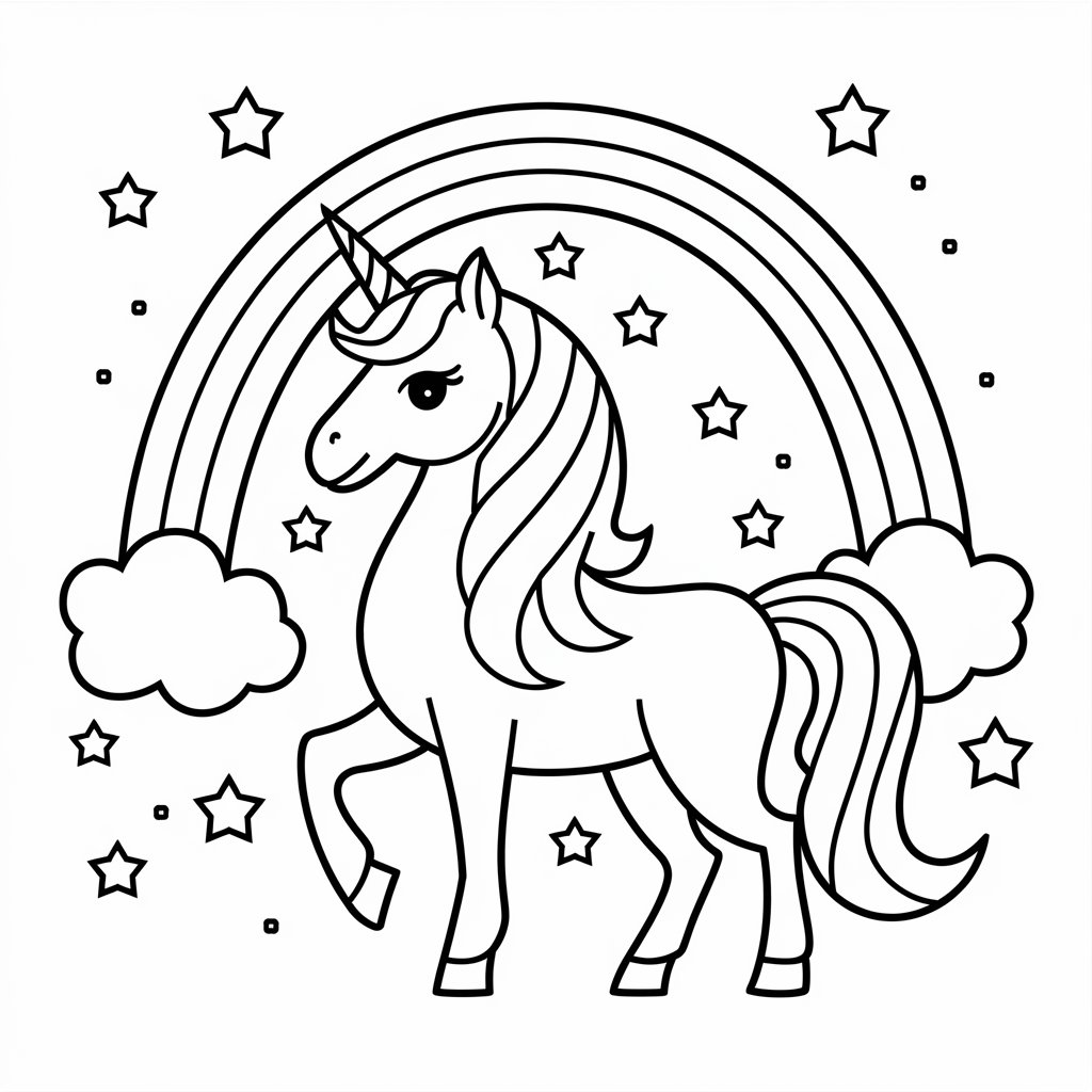 ausmalbild einhorn mit regenbogen
