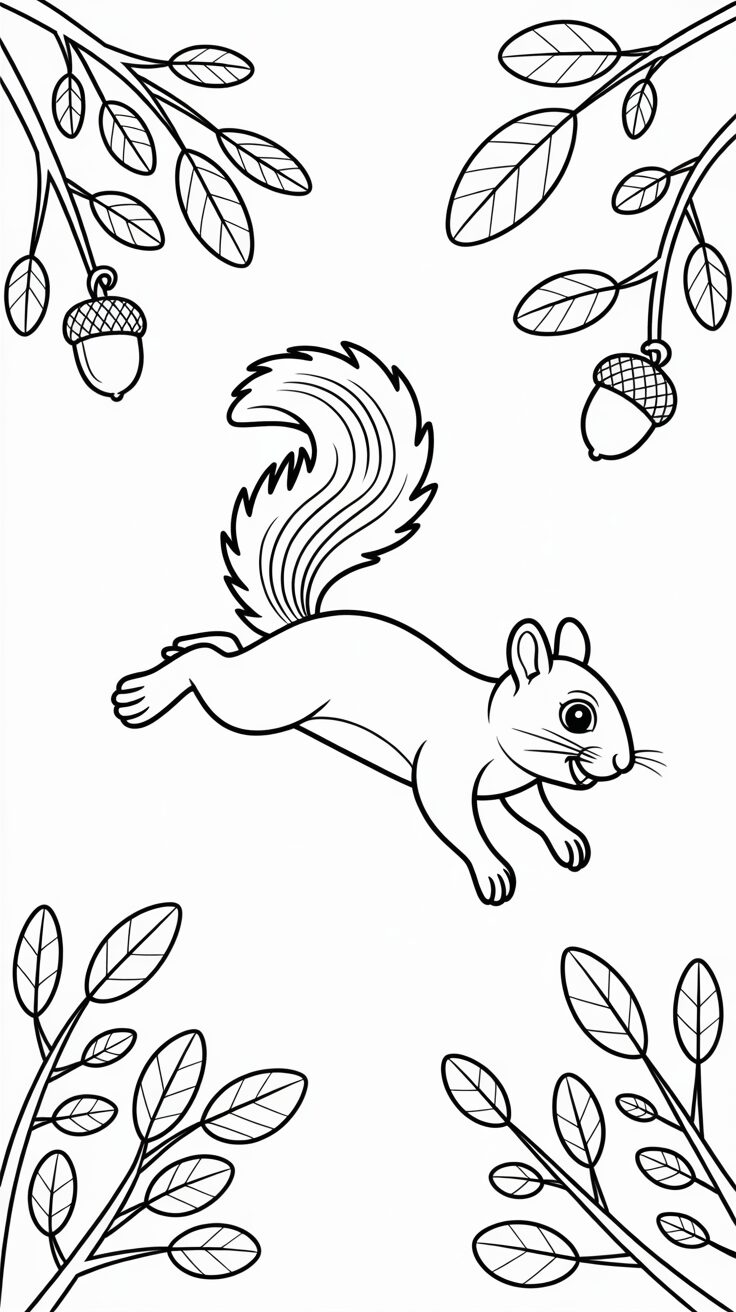 Bewegtes Eichhörnchen im Wald – jetzt gratis ausdrucken