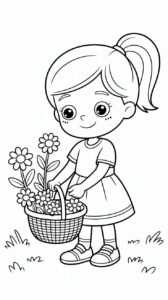 Blumen pflückendes Mädchen Malvorlagen kostenlos