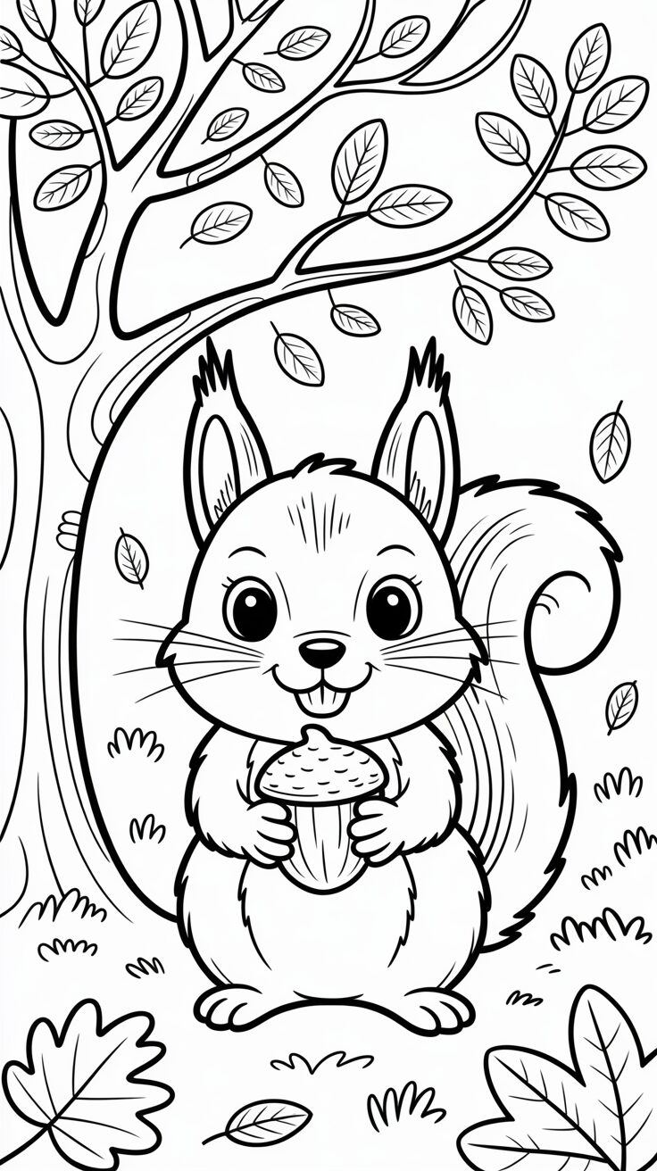 Einfache Waldbewohner-Malvorlage im Herbststil