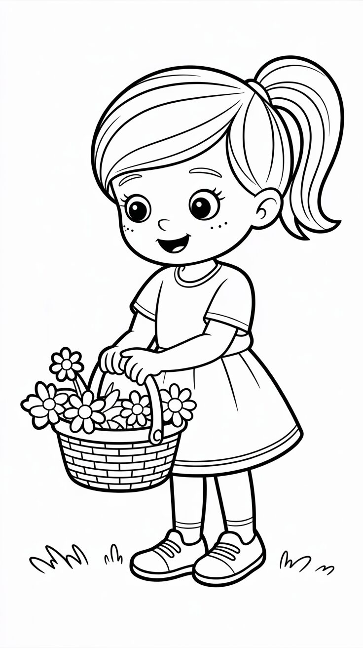 Mädchen in der Wiese Ausmalbilder zum Drucken