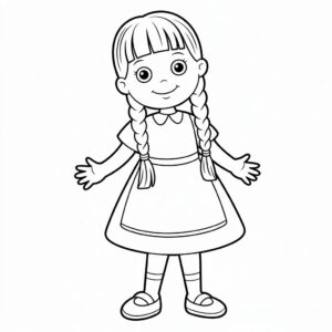 Mädchen mit Zöpfen und Kleid Ausmalbilder zum Download