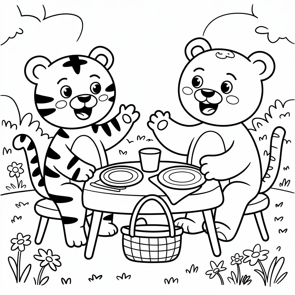 ausmalbild tiger und bär