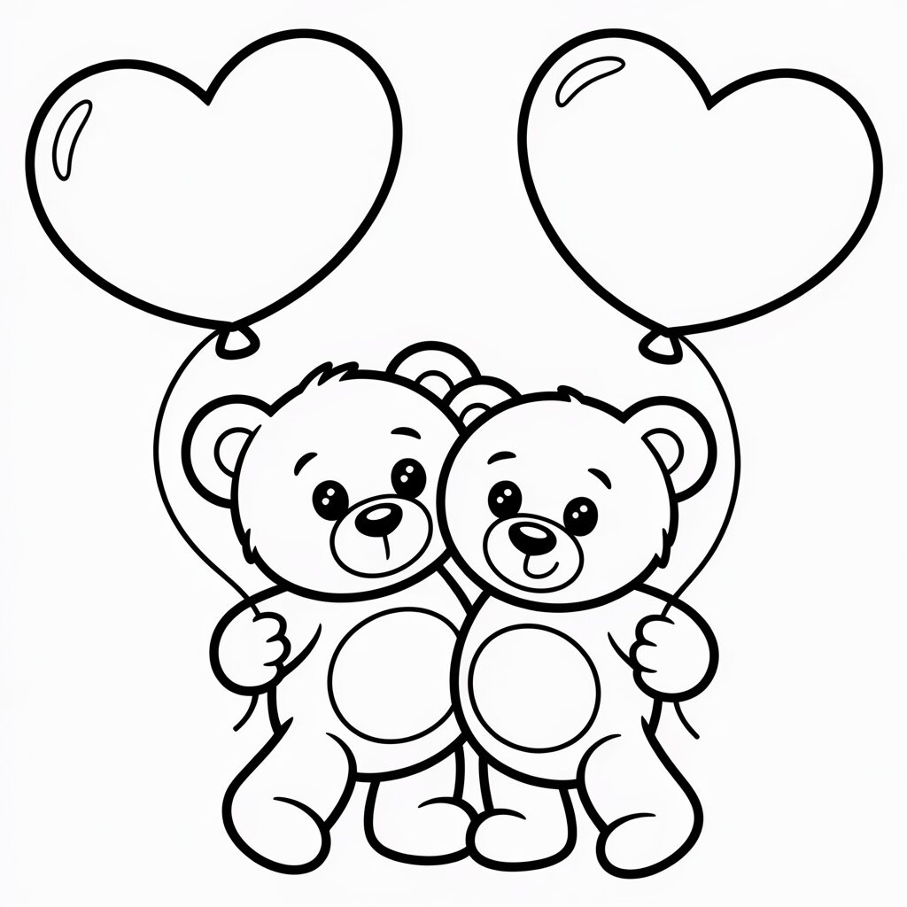 Ausmalbild verliebte Teddybären gratis downloaden