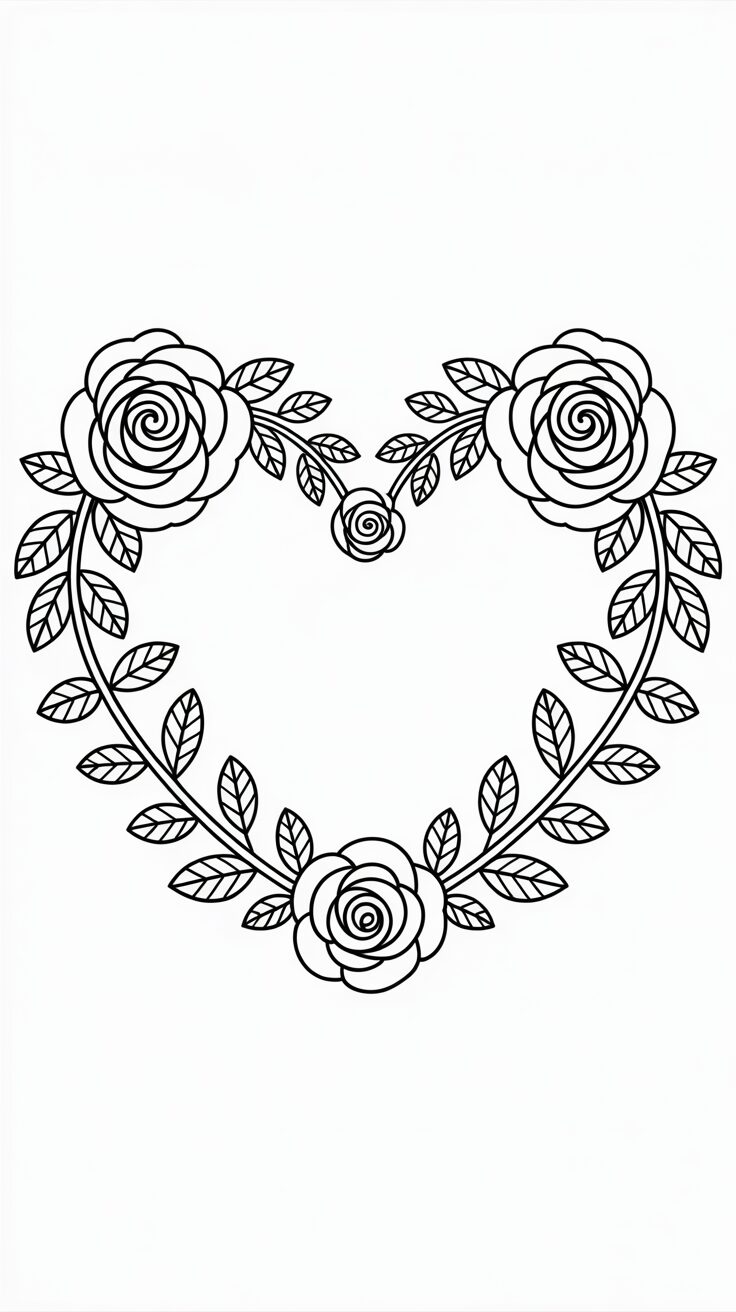 Herz mit Rosen zum Ausmalen – jetzt kostenlos drucken