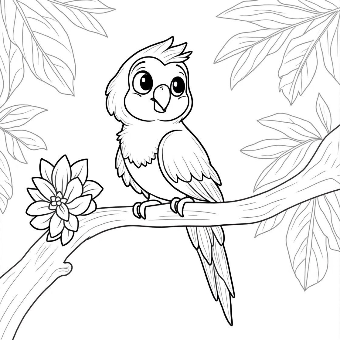Papagei im Regenwald Ausmalbild kostenlos