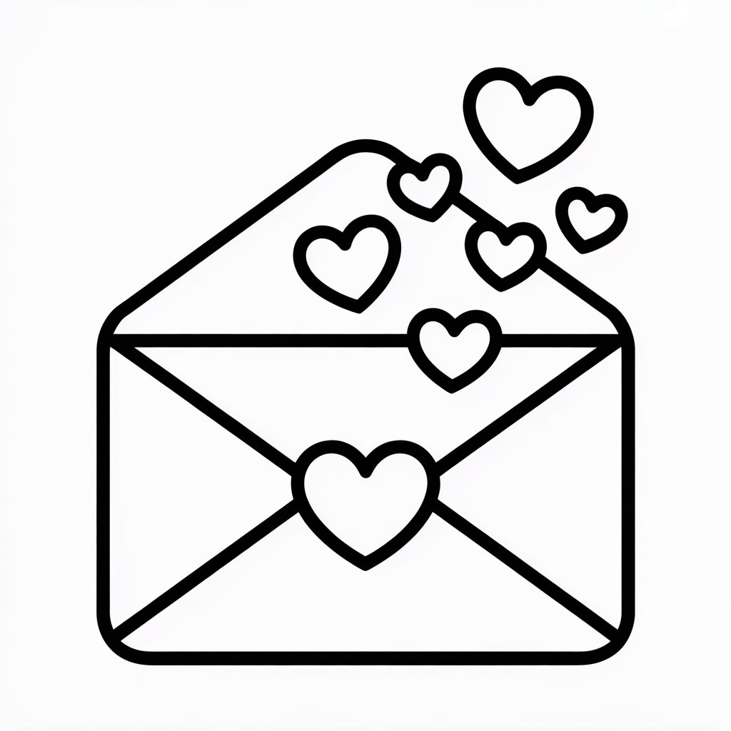 Romantischer Liebesbrief – Ausmalbild gratis