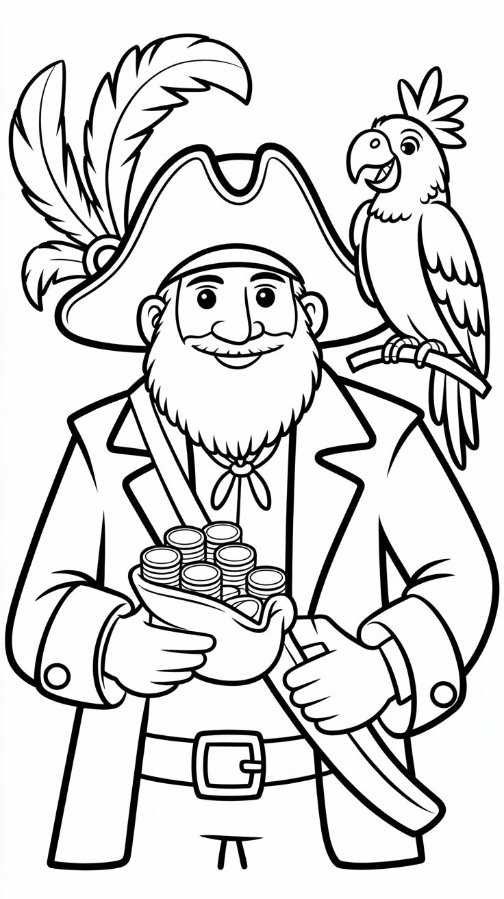 Sprechender Papagei mit Augenklappe – gratis Malvorlage
