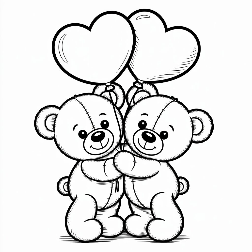 Zwei verliebte Teddybären mit Herzballons PDF kostenlos