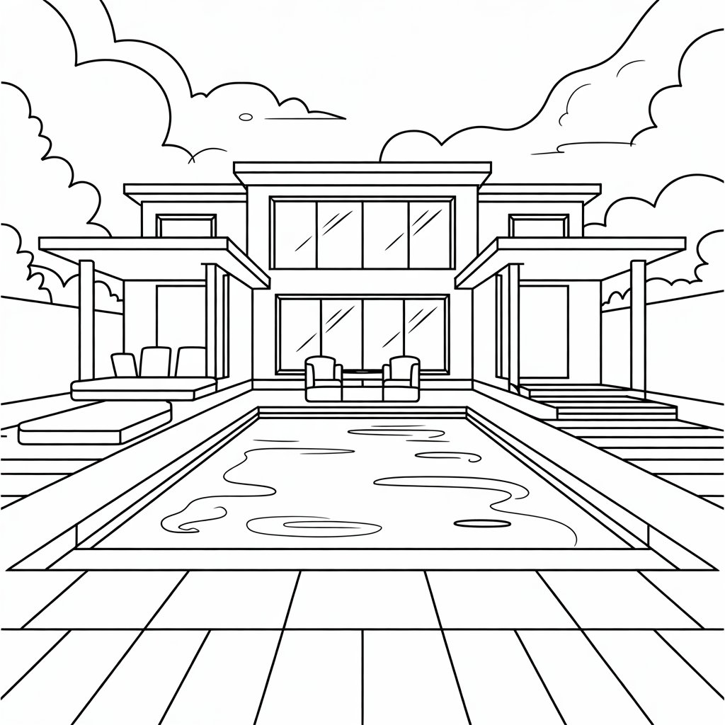 ausmalbilder haus mit pool