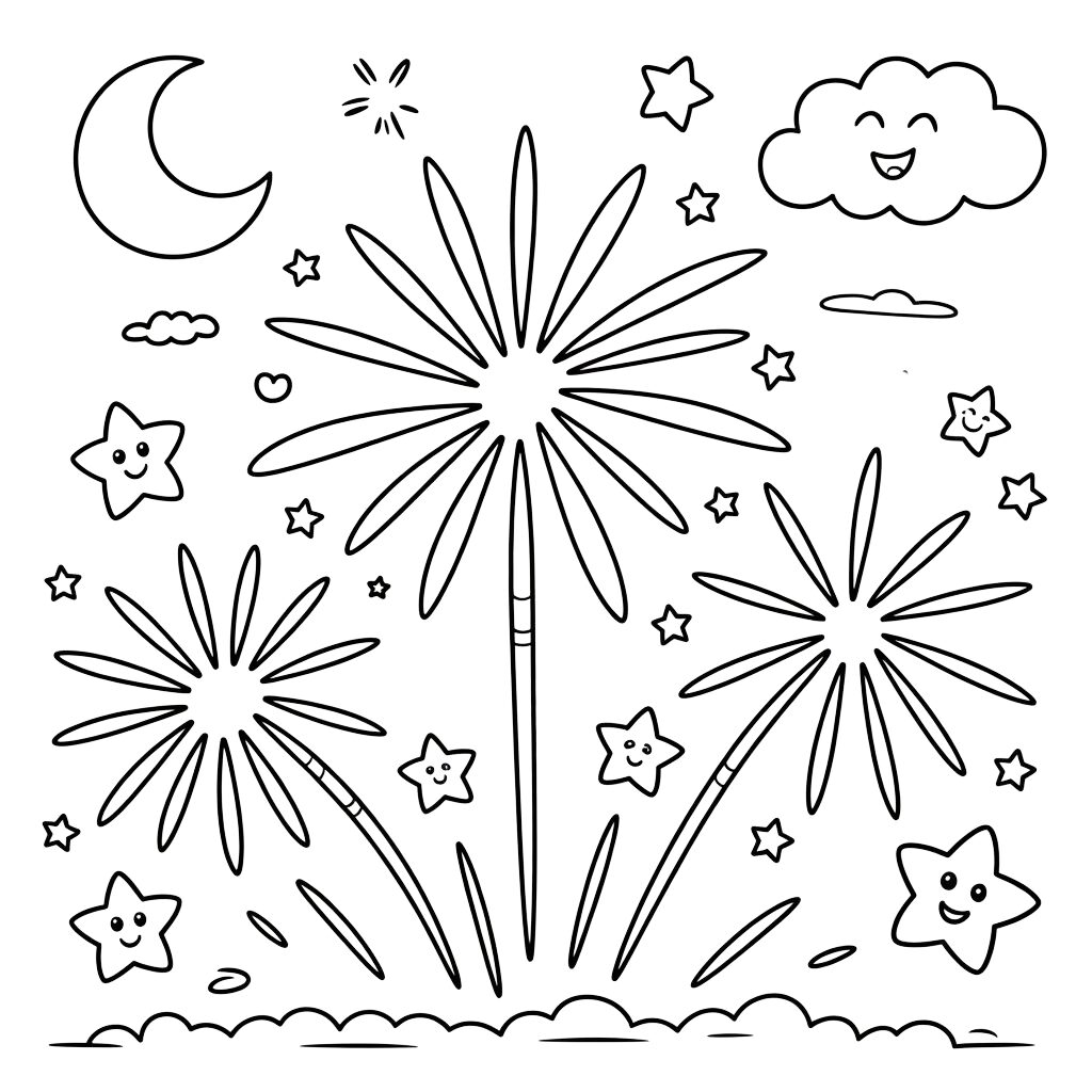 Kostenlose Feuerwerksfest Ausmalbilder