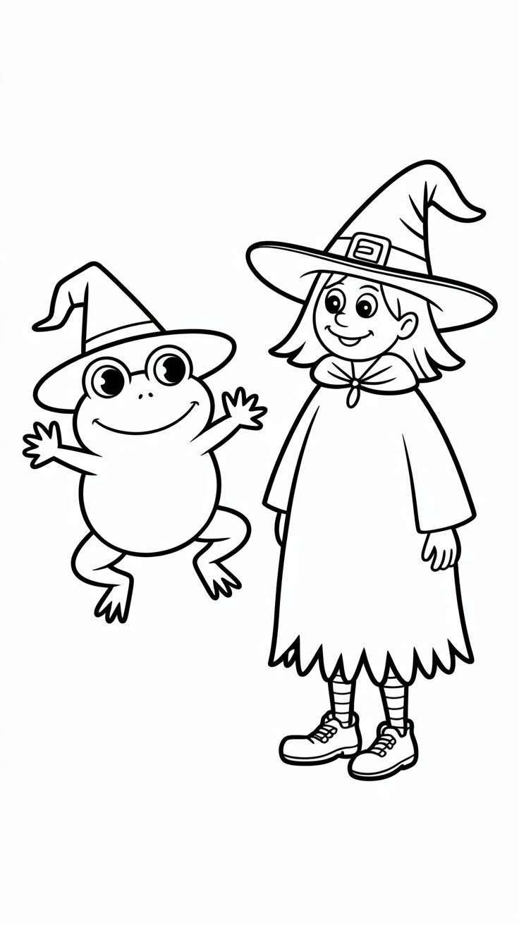 Hexe mit lachendem Frosch im Hexenhut