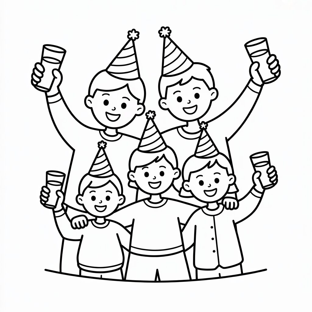 Kostenloses Ausmalbild Neujahrsfest mit Familie