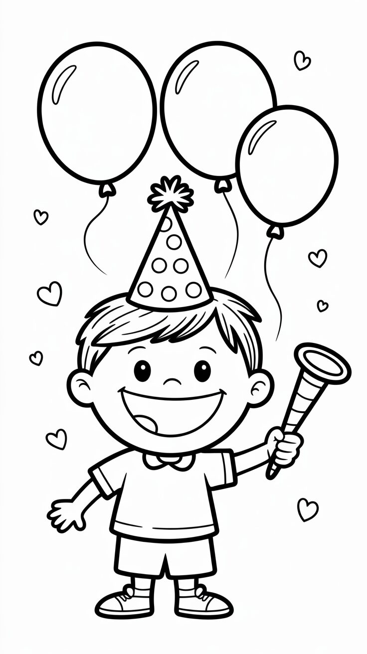 Neujahrsfest mit Partyhütchen Ausmalbild herunterladen