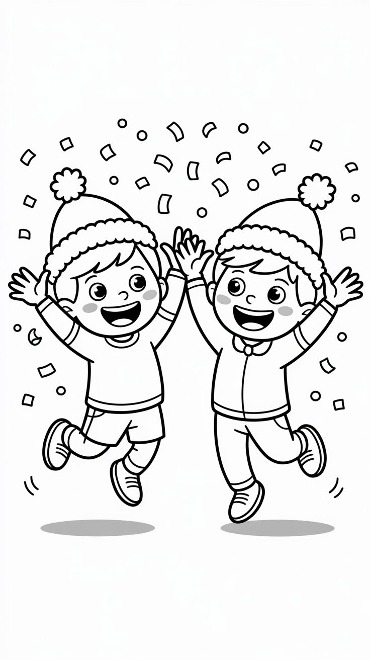 Druckbare Ausmalbilder vom Neujahrsfest mit Partyhütchen