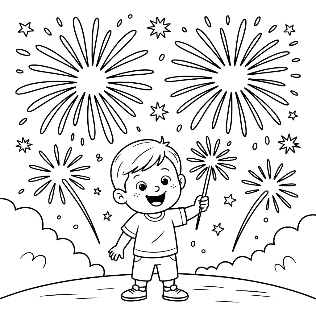 Feuerwerksfest Ausmalbild PDF