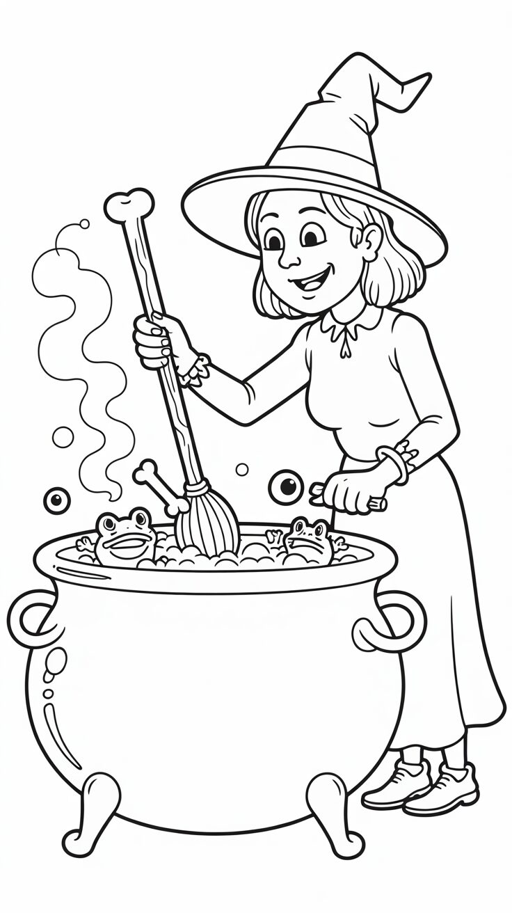 ausmalbild hexe auf besen