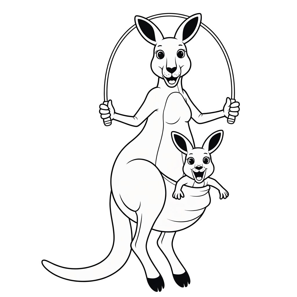 Ausmalbild Känguru mit Baby im Beutel