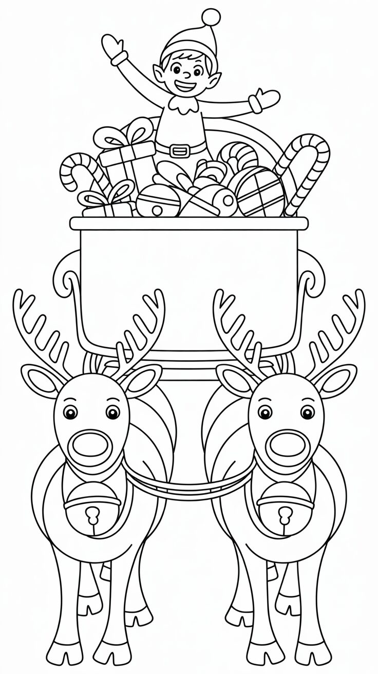 Elf mit Schlitten und Rentieren PDF