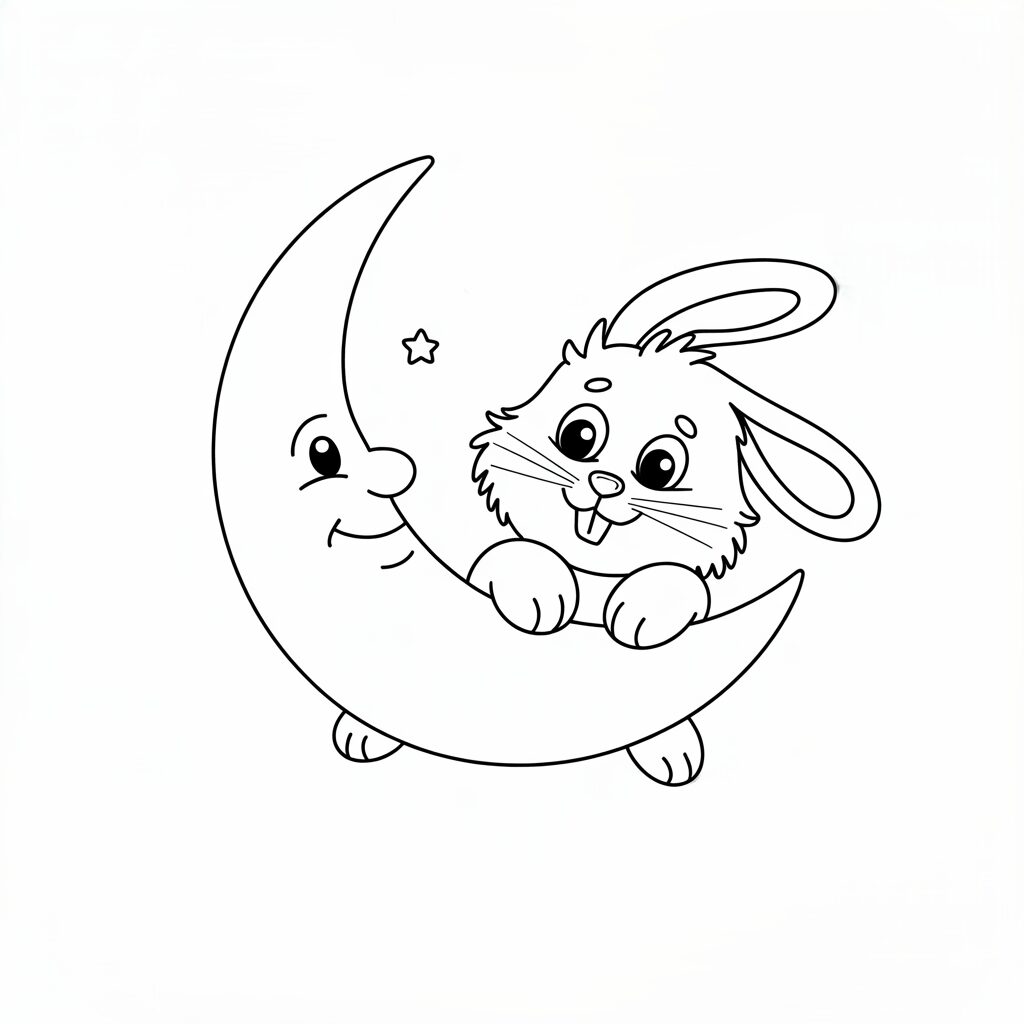 Fröhlicher Hase und lachender Mond Ausmalbild