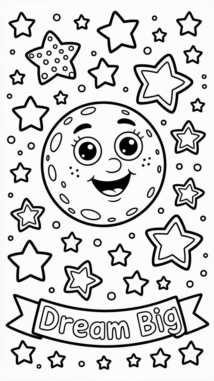 Traumhafter großer Mond Ausmalbild