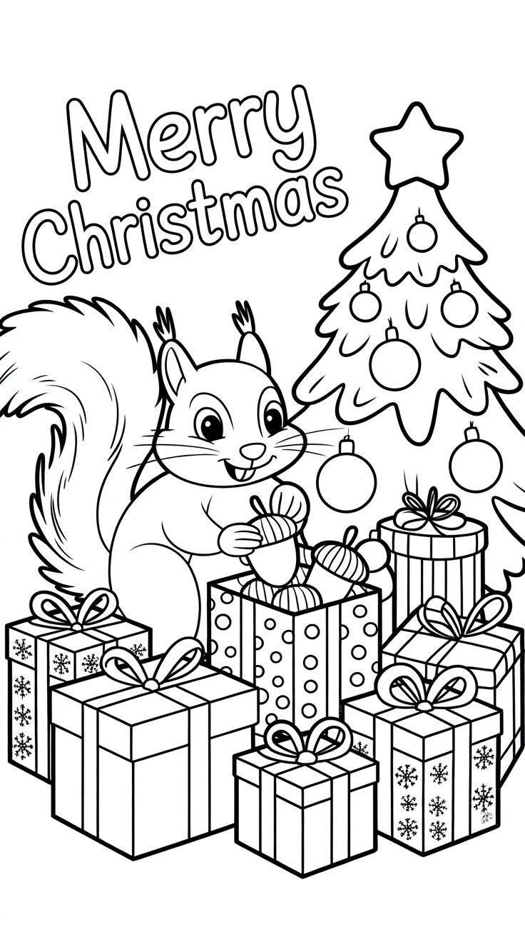 Weihnachtsbaum mit Geschenken – Ausmalbilder