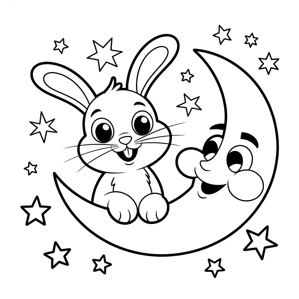 Hase auf dem Mond Ausmalbild