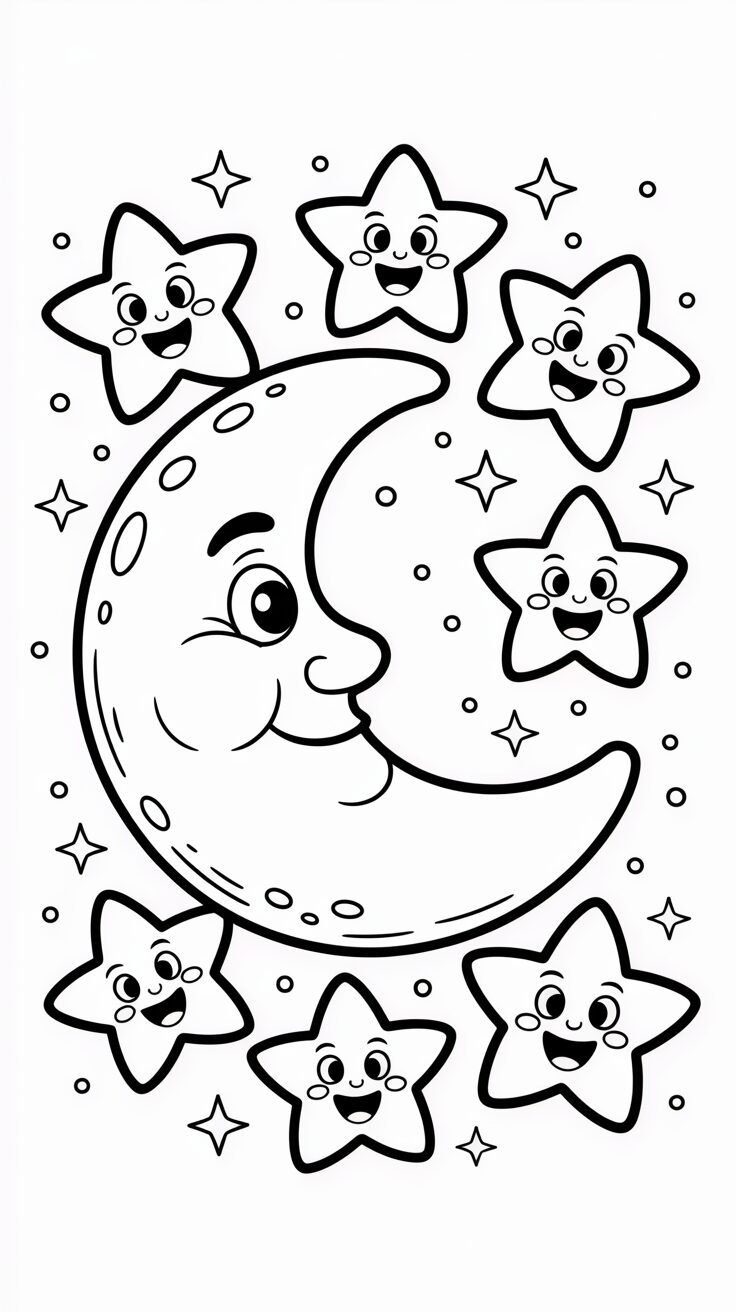 Mond und Sterne Ausmalbild
