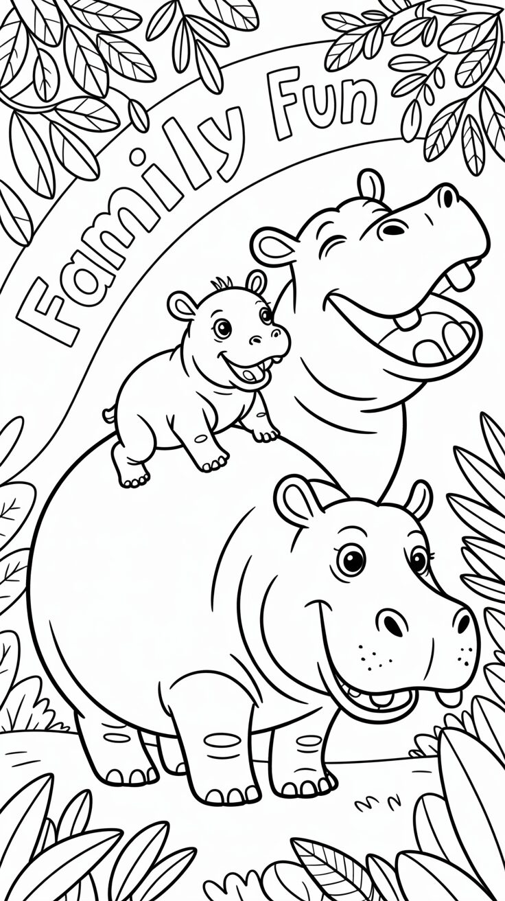 Nilpferde beim Familienspaß Ausmalbild